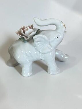 Vintage ARI Porcelain Elephant Figurine Pink Rose Good Luck Decor